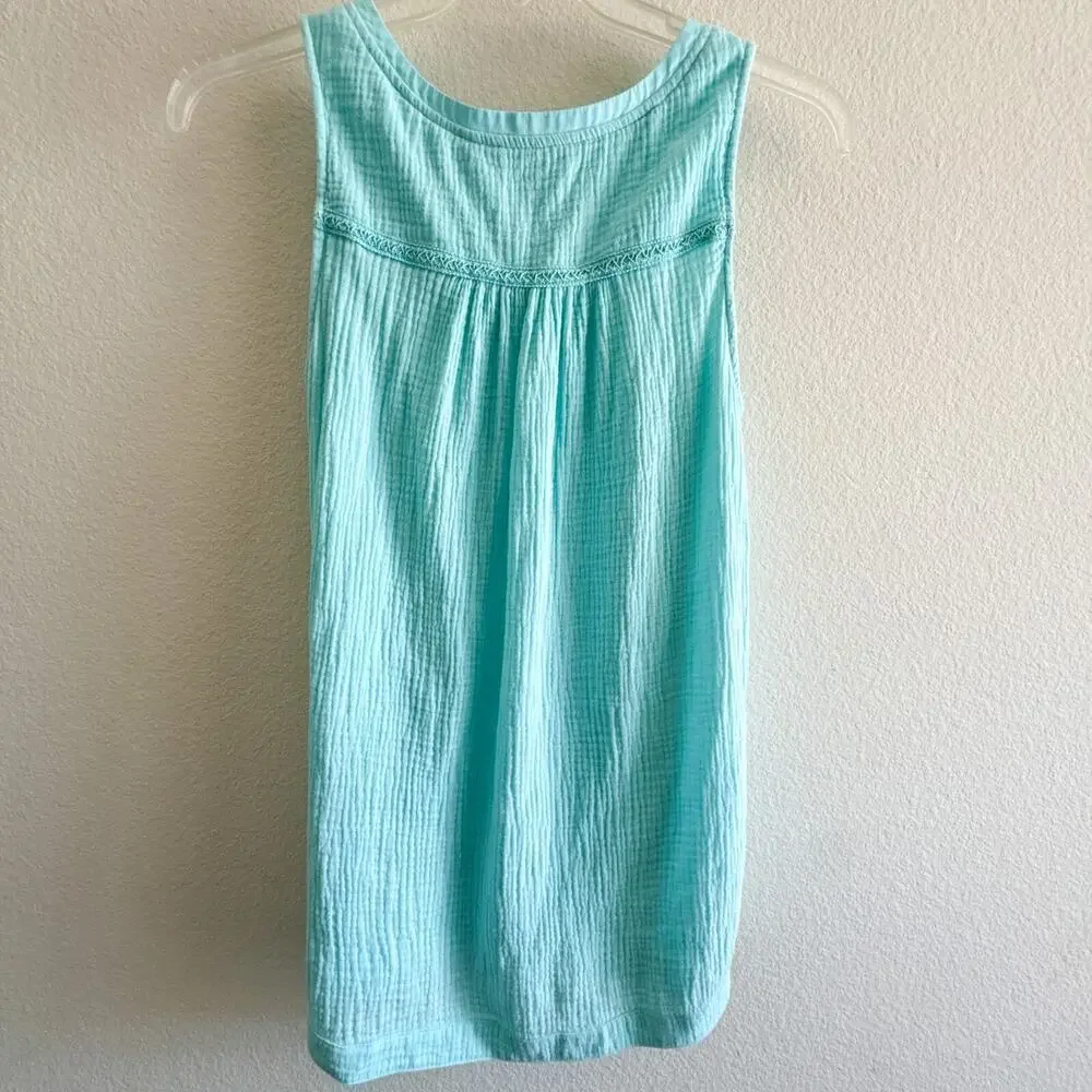 Soft Surroundings Beach Bound Tank Aqua Blue Small Crinkle Cotton Top S 2ER69